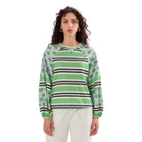 Loose Knitted Tops Women Contrast Color Stripe Floral Print Long Sleeve Pullovers Fall Winter Casual Jumpers