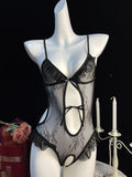 Crothless Sexy Lingerie Women Bodysuit Lace Underwear Transparent Hollow Out Fetish Babydoll Dress Open Croth Erotic Costume