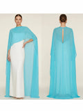 Women's Sheer Chiffon Cape Bat Sleeve Floor Length Shawl Elegant Cover Up Tops Party Evening Cape Blouse f