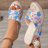 2026 New Women Shoes Fashion Shoes Casual Flip Flops Summer  Print Peep Toe Wedge Slippers