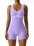 Sleeveless Contrast Trim Backless Yoga Romper Seamless Body Shaping Sport Jumpsuit for Running Training