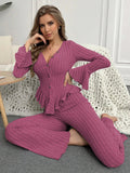 Autumn Winter Two Pieces Pajamas Sets Women Sleepwear Sexy V Neck Long Sleeve Tops and Trousers Set Loungewear Home Clothes