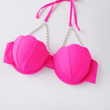 Women's Seashell Tops Backless Halter Bikini Bra Bathing Suit with Pearl Chain Bohemian Beach Vest