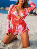 3 Pieces Triangle Halter String Bikini Long Sleeve Swimsuit Women Swimwear Female Bathers Bathing Swimming Swim Suit