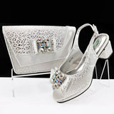 Doershow Italian green Shoes And Bag Sets For Evening Party With Stones Italian Leather Handbags Match Bags!  1-1