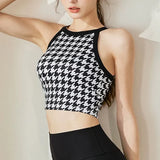 New High-end Yoga Lingerie Women's One-piece Fixed Cup Shock-proof Underwear Gathering Sexy Printed Wide Shoulder Strap Vest