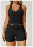 Women's Yoga Pants Summer Folding Drawstring High Waisted Nude Tight Sports Shorts Breathable Tummy Control Workout Leggings