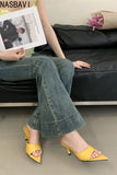 Ladies French Office OL High-heeled Slippers Shoes Fashion Pointed Sexy Women Open Toes Stripper Slides New 2026 Sandals Yellow