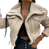 Women Winter Jacket Solid Color Street Coat Long Sleeve Zipper Closure Patchwork Warm Outwear with Pockets