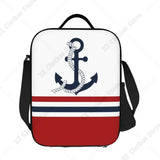 Custom Black White Nautical Anchor Stripe Thermal Insulated Lunch Bag Women Lunch Tote for Outdoor Camping Travel Bento Food Box