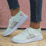 Fashion Printed Breathable Sneakers Women Thick Bottom Knitted Walking Shoes Woman Hollow Out Slip On Sports Shoes Female 35-43