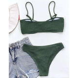 New Sexy Wrinkled Mid Waist Padded  Bikini Women Swimwear Female Swimsuit Two-Pieces Bikini Set Bather Bathing Suit Swim V3163