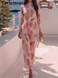 S - XXL New Printed Long Sleeve With Zipper Pants One Piece Swimsuit Women Swimwear Female Padded Bather Bathing Suit Swim V8362
