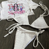 DEKA Girl Three-Piece Bikini Set High Cut Women Mesh Sheer Srappy Thong Swimwear Female Lace-up Swimsuit Bather Bathing Suit