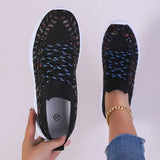 Mixed Color Knitted Platform Sneakers Women Spring Summer Casual Thick Sole Sports Shoes Woman Lace Up Non Slip Walking Shoes