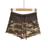 New American Style Camouflage Shorts Washed Frayed Drawstring Elastic Waist Patchwork Sexy Bodycon Hot Pants Shorts Elegant IHOH