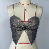 Toucheart Sexy Bow Knot Rhinestones Perspective Suspender Bra For Women Sexy Hottie Fishing Slit Lining Sleeveless Backless Bra