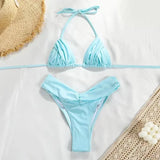 Sexy Micro Bikinis 2025 Women Halter Brazilian Bikini Set Female Pleated Swimsuit New Triangle Swimwear Beach Wear Bathing Suit