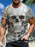 Summer Comfortable Round Neck Short Sleeved Men's 3D Horror Skull Print T-shirt Casual T-shirt Pullover Street Fashion Clothing