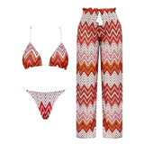 3Pcs Striped Bikini 2026 Bandeau Biquini Women Sexy Swimsuit Push Up Swimwear Female Mesh Pants Bathing Suit Cover Up Beachwear