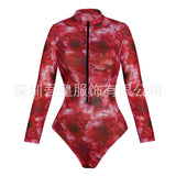 2026 New Sexy Print One Piece Swimsuit Women Swimwear Monokini Long Sleeve Bathing Suit Female Bodysuit Surfing Swim Wear Beach