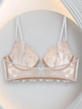 Sexy Floral Embroidered Flower Mesh Underwire Push Up Lingerie Demi Sheer Mesh Balconette See Through Bralette Unlined Lingerie