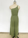 Foridol Waist Folds Backless Double Strap Casual Wide Leg Jumpsuit Long Pants Green 2025 New Female Loose  Jumpsuit