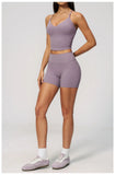 New Yoga Sets Women V Neck Back Criss Cross Sports Tank Top High Waist Butt Lift Shorts Fitness Suit Gym Running Workout Clothes