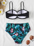 2026 Bandeau Swimsuit Women High Waist Bikini Printed Swimwear Female Padded Bathers Bathing Swimming Swim Suit Beachwear