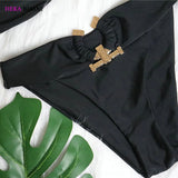 DEKA Bandeau U-Neck Metal Bikini Set Push Up Padded Cup Swimwear Women Solid Swimsuit Beachwear Water Swiminmg Bathing Suit