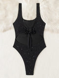 Glitter Sparkling Cut Out Backless One Piece Swimsuit Women Swimwear Female High Cut Leg Bather Bathing Suit Swim Lady Beachwear