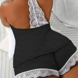 Women's Crochet Lace Pajamas Sleeveless V-Neck Set Casual Daily Wear 2 Piece Sleepwear Suit Sexy Solid Home Clothes Summer