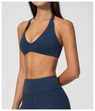Halter V Neck Yoga Bra Sexy Backless Shockproof Gym Sports Tank Top Quick Dry Workout Fitness Outdoor Gym Running Bra
