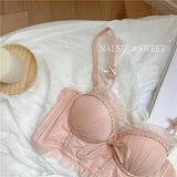Sexy Lolita Bra Set for Women Wireless Push Up Bralette Lace Sexy Lingerie Set for Small Bust Gathering No Underwire MOYISU S-XL