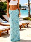 Women Summer Long Skirt for Beach Party Club Sequin Floral Embroidery Loose Fit Straight Skirt Casual Elegant Streetwear