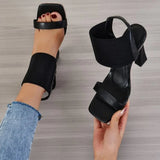 Square Toe High Heeled Sandal Women's Elastic Strap Slingback Pyramid Heeled Shoes Fashion Plus Size Sandals with Peep Toe Heels