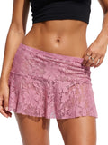 Summer Women Mini Skirts Floral Lace Sheer Elastic Waist A-line Skirt for Beach Vacation Club Cover-ups Streetwear
