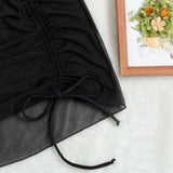Mesh Sheer Beach Cover Up Skirt Women Ruffle Ruched Swim Skirt With Drawstring Bathing Suit Bikini Beach Dress Sarong Beachwear