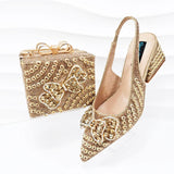 Doershow nice African Shoes And Bag Matching Set With GOLD Hot Selling Women Italian Shoes And Bag Set For Wedding  HKK1-17