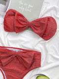 2026 Sexy Bikini Bandeau Women Shining Silk Bow High Waist Solid Swimwear Swimsuit Bikinis Set Bathing Suit Bikini Taille Haute