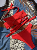 Halter Cross Bandage High Cut Bikini Women Swimsuit Female Swimwear Two-pieces Bikini Set Hollow Out Bather Bathing Suit Swim