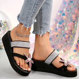 Luxury Rhinestone Flower Clip Toe Sandals Women Lightweight Crystals Wedges Slippers Woman Plus Size 36-42 Platform Slides Mujer