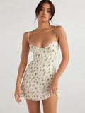 Ahagaga Fashion Sexy Flower Printed Women Short Dresses Streetwear Regular Casual Strapless Sleeveless Slim Sheath Vestidos Robe