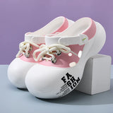 2026 New DIY Lace-up Fashion Clogs For Women Platform Slippers Thick Sole Summer Shoes Female Street Sandals Home Beach Slides