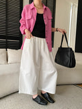 Women White Linen Blend Button Down Shirt Turn Down Collar Chest Pocket Loose Fit Blouse For Summer And Vacation Outfit KY7U