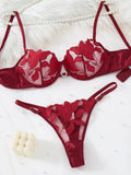 WineRed French-style floral embroidery lace lingerie, sexy and soft steel-bra-cupped push-up bra, Valentine's Day party ZA824031