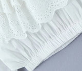 Foridol Summer Off Shoulder White Lace Skirt Set Dress Women Outfits Ruffles Tiered Mini Flower Embriodery Two Pieces Beach Suit