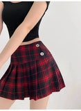 American Style Retro Low Waisted JK Plaid Pleated Skirt Women 2026 Summer New Spicy Girl Wrap Hip Slim A-line Ultra Skirt YOQG