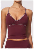 Summer Back I Shaped Sports Bra Sexy Deep V Neck Contrast Color Slimming Yoga Tank Top Outdoor Workout Fitness Gym Running Vest