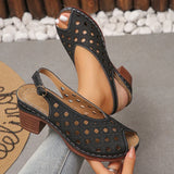 Vinatge Peep Toe Thick Heels Sandals Women Hollow Out Back Strap Rome Sandles Woman Plus Size 43 Lightweight Sandalias Mujer